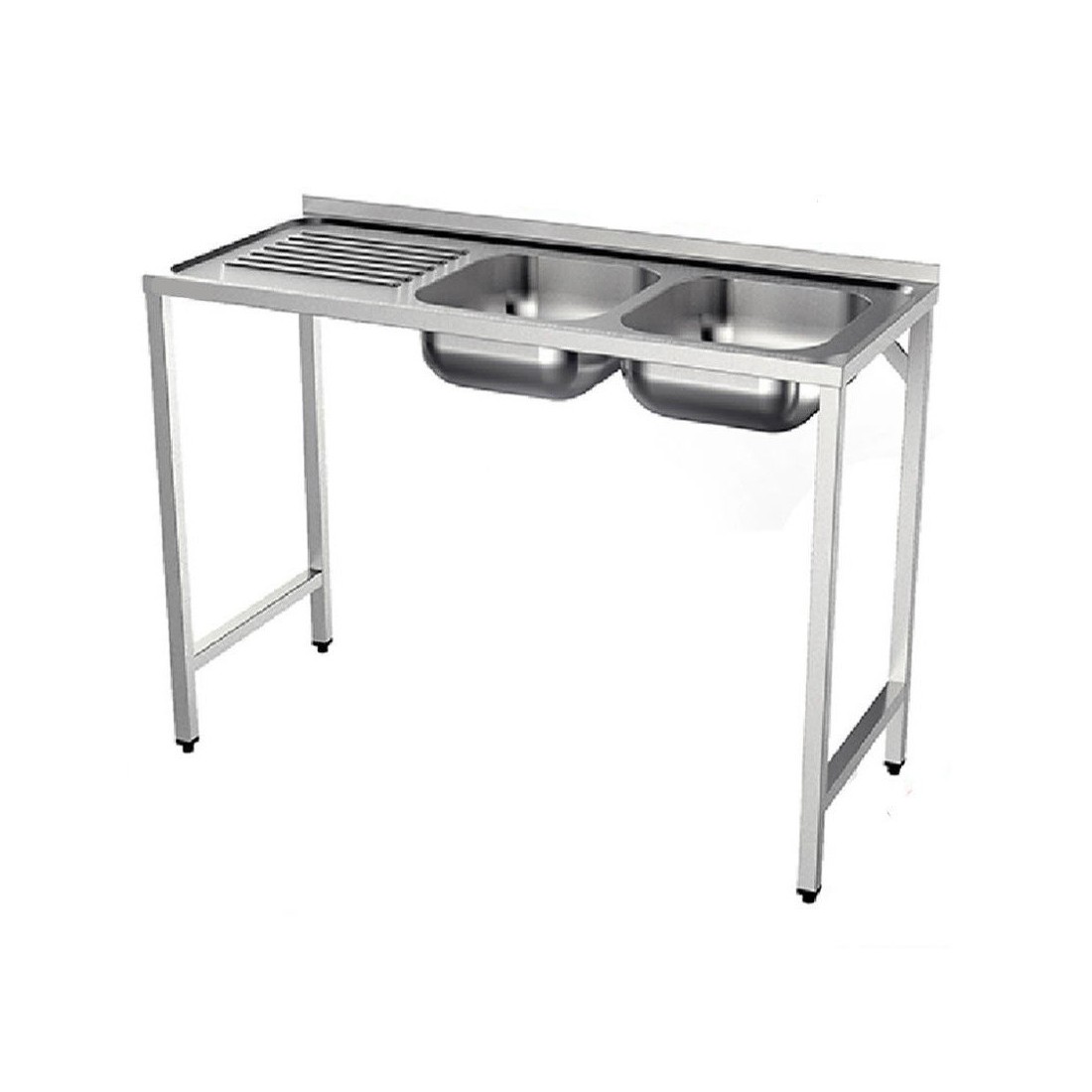 Fregadero Semi-industrial 1200x500mm Escurridor Izquierda 2 Senos 340x365x150mm Con Bancada