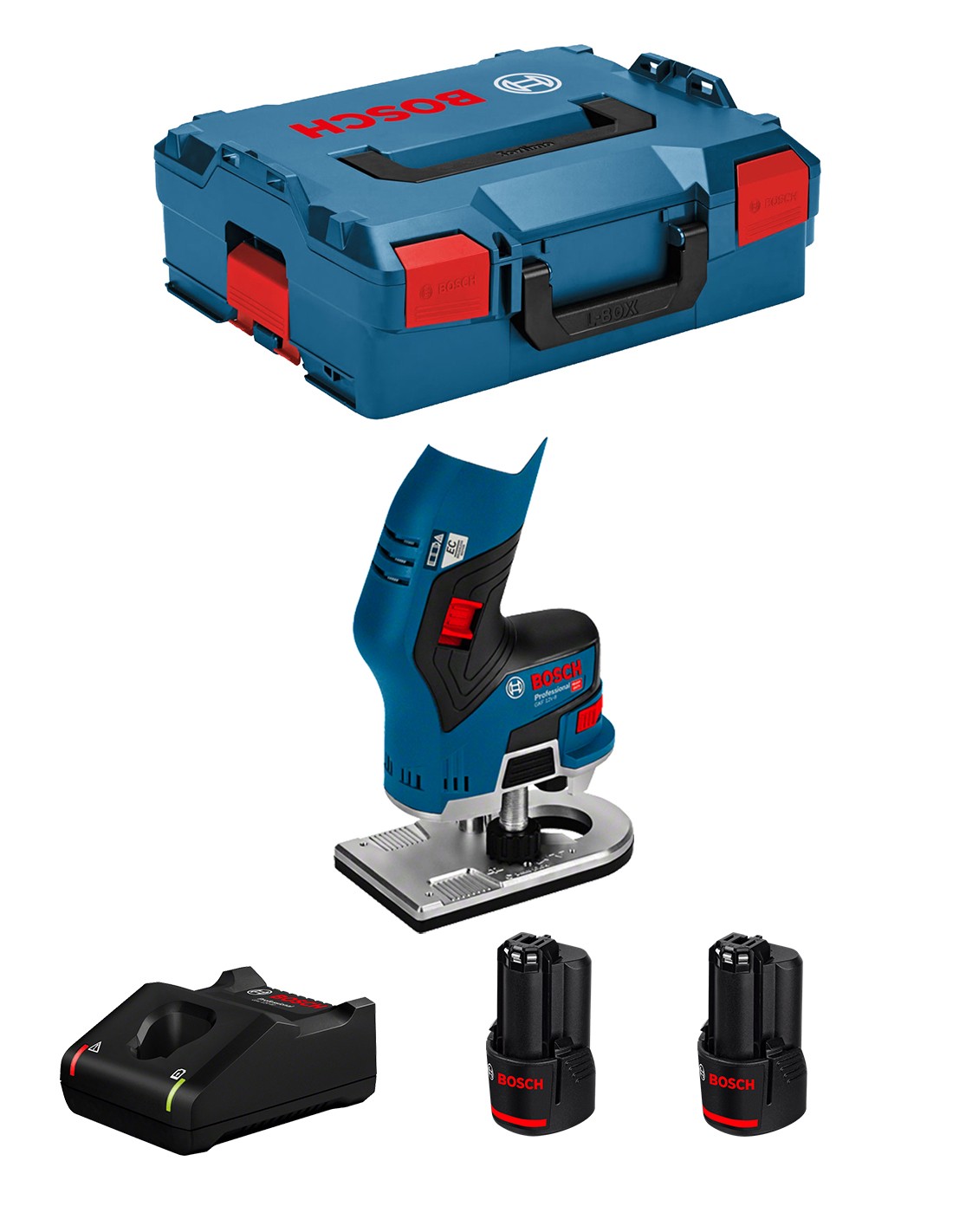 Fresadora de Cantos BOSCH GKF 12V-8 (2 x 3,0 Ah + GAL12V-40 + L-Boxx 136)