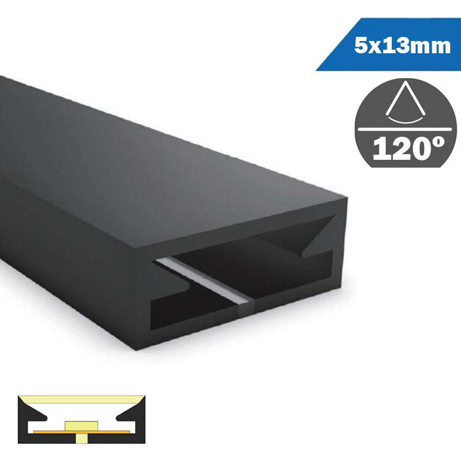 Funda Neón Flexible Rectangular 5x13mm Black para Tiras LED