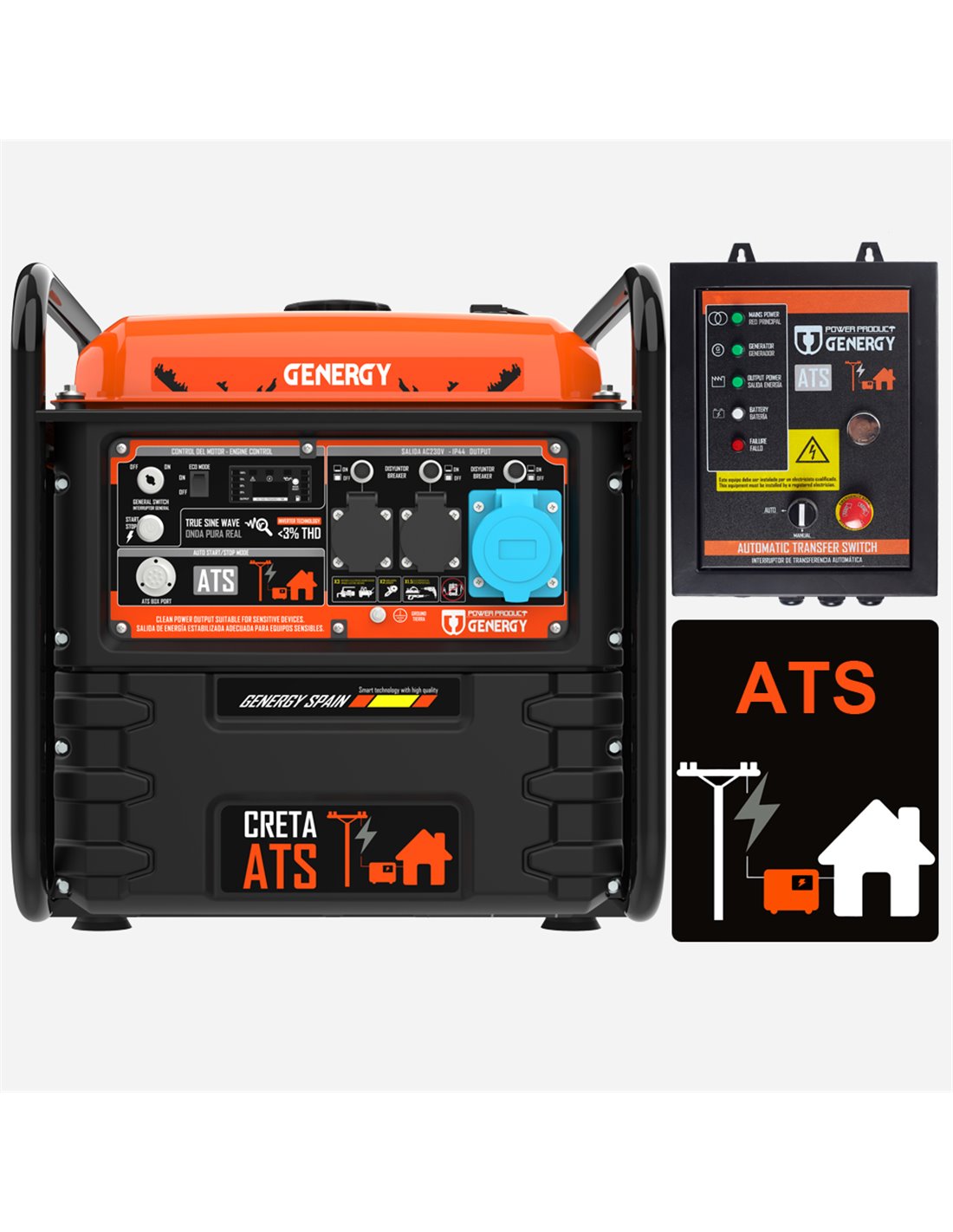 GENERGY Generador 7500W-230V Inverter Arranque Automático Fallo de Red Modelo Creta-ATS