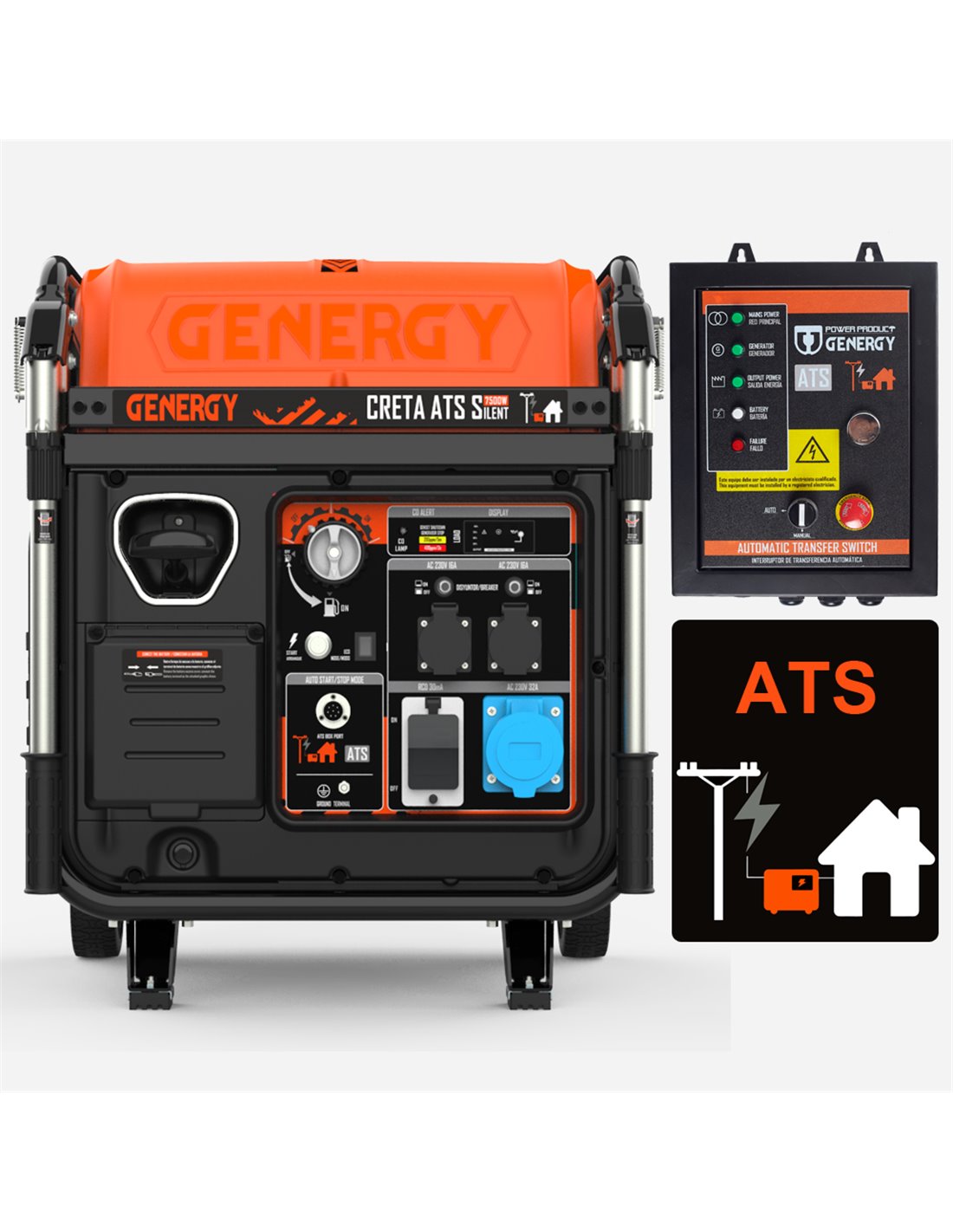 GENERGY Generador 7500W-230V Inverter Silencioso Arranque Automático Fallo de Red Modelo Creta-ATS Silent