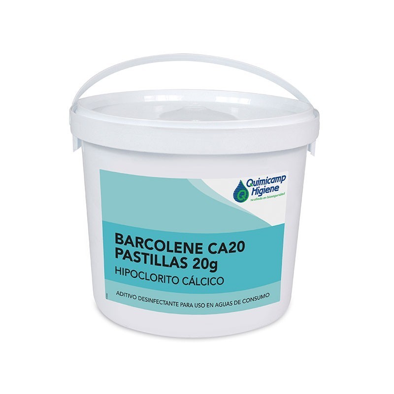 Hipoclorito Cálcico Barcolene CA20 QUIMICAMP Pastillas 20 Gramos, Bote 5Kg