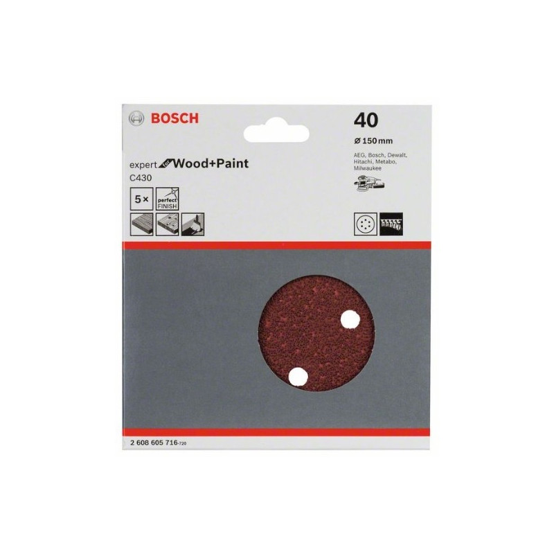 Hoja de lija Bosch Expert for Wood and Paint C430 Grano 40 Ø150mm.