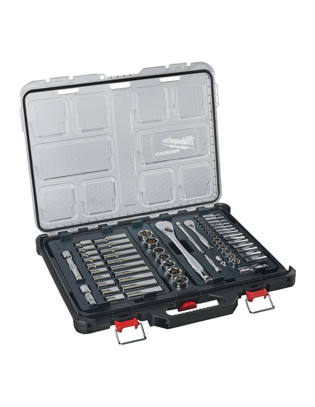 Juego de 63 piezas de vasos y carraca ¼″ y ½″ Milwaukee