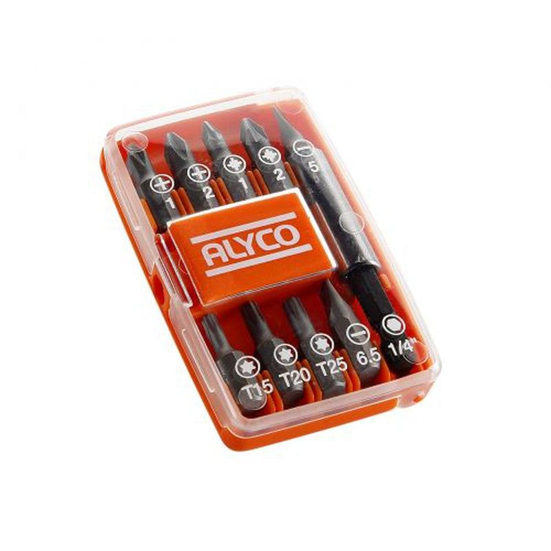Juego De 9 Puntas De Atornillar De 1/4" Y Adaptador Magnético En Caja De Plástico ALYCO ORANGE, Referencia 170494