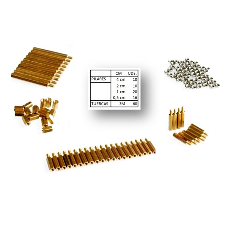 Kit de pilares de cobre M3 + 60 tuercas de 116 piezas