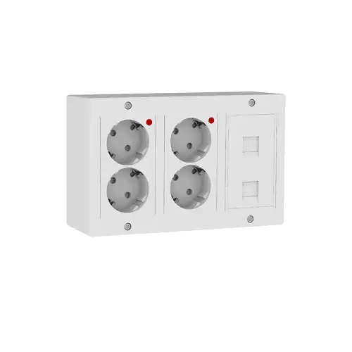 Kit Puesto Trabajo Electrico 4 Schukos Y 2 RJ45 V2  Blanco