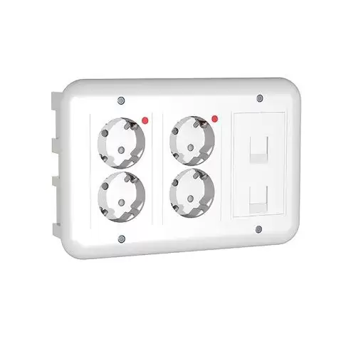 Kit Puesto Trabajo Empotrar 4 Schukos Y 2 RJ45 V2  Blanco