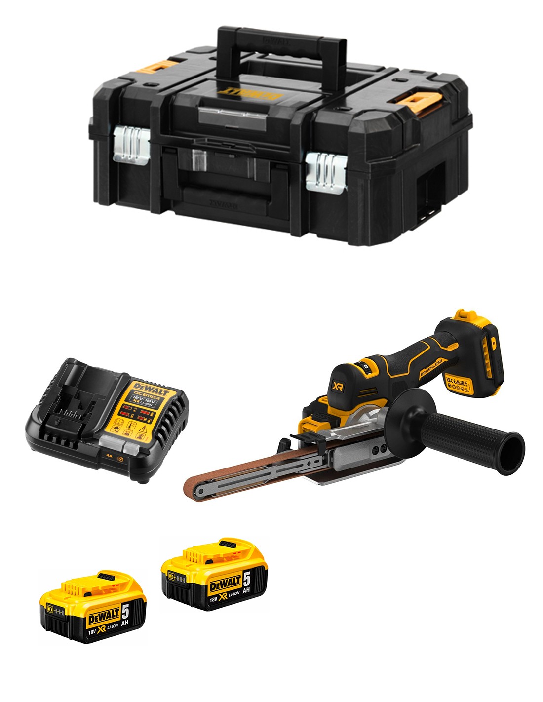 Lijadora de banda DeWALT DCM200P2T (2 x 5,0 Ah + DCB1104 + TSTAK II)