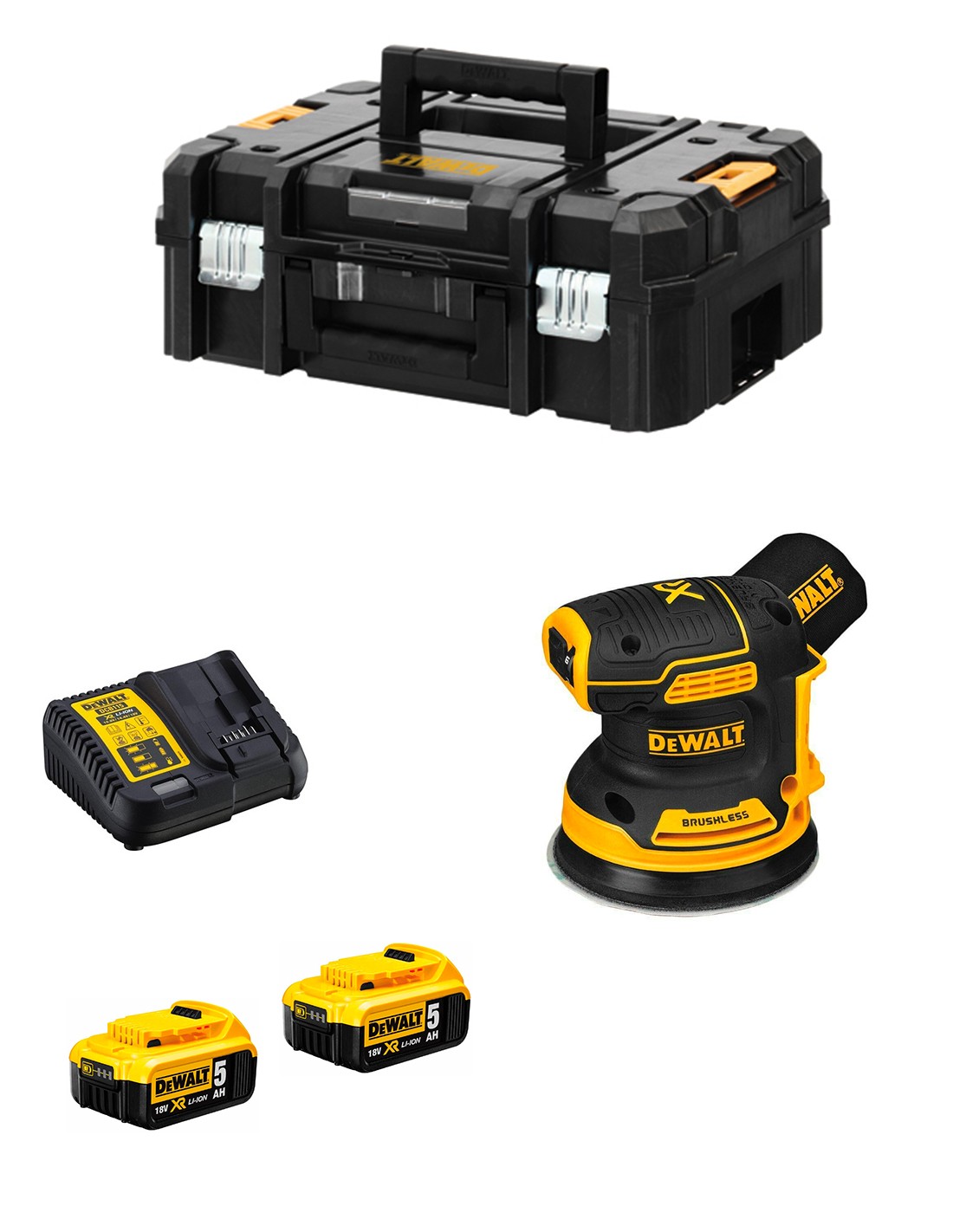 Lijadora Rotorbital DeWALT  DCW210P2 (2 x 5,0 Ah + DCB115 + TSTAK II)