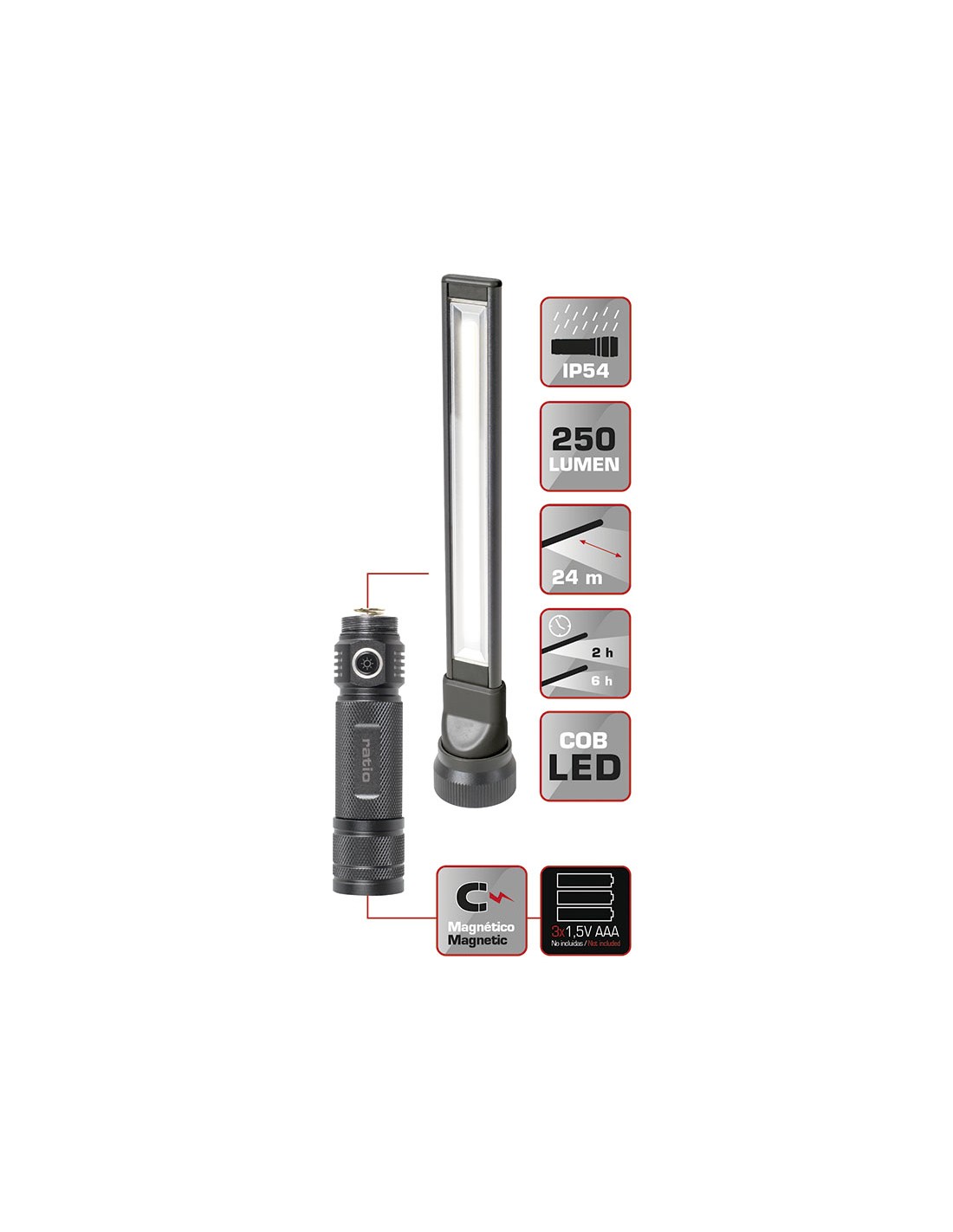 LINTERNA LED CREE+COB 300 LM RATIO