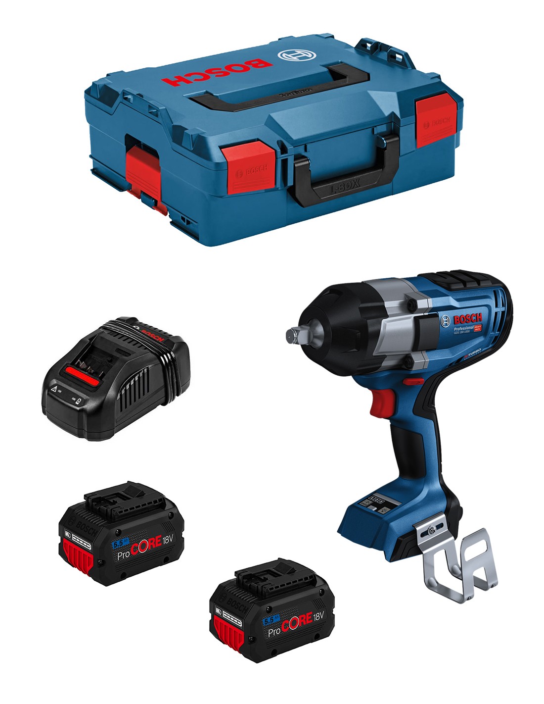 Llave de Impacto BOSCH GDS 18V-1000 (2 x 5,5 Ah ProCORE + GAL1880CV + L-Boxx 136)