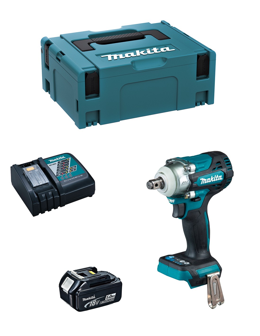 Llave de Impacto MAKITA DTW300RTJ1 (1 x 5,0 Ah + DC18RC + MAKPAC 2)