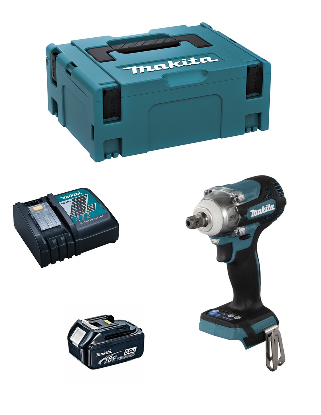 Llave de Impacto MAKITA DTW301RTJ1 (1 x 5,0 Ah + DC18RC + MAKPAC 2)