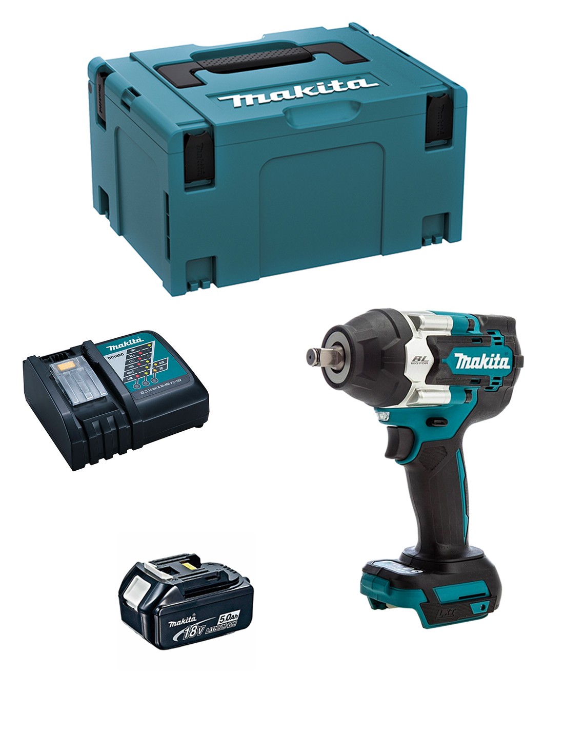 Llave de Impacto MAKITA DTW700RTJ1 (1 x 5,0 Ah + DC18RC + MAKPAC 3)