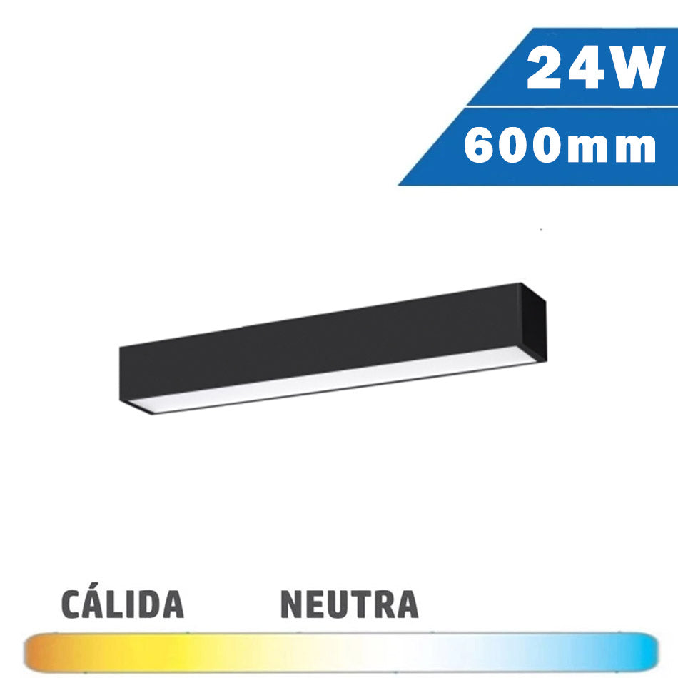 Luminaria LED Lineal Superficie Negra 24W 600mm