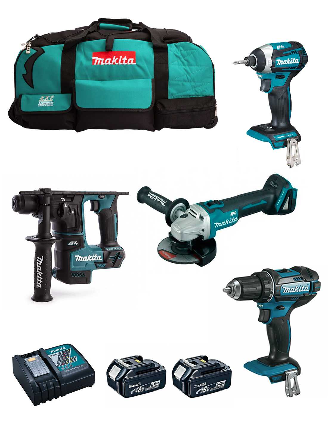 MAKITA Kit 18V MSB4P2A (DHR171 + DGA504 + DDF482 + DTD154 + 2 x 5,0 Ah + DC18RC + Trolley)