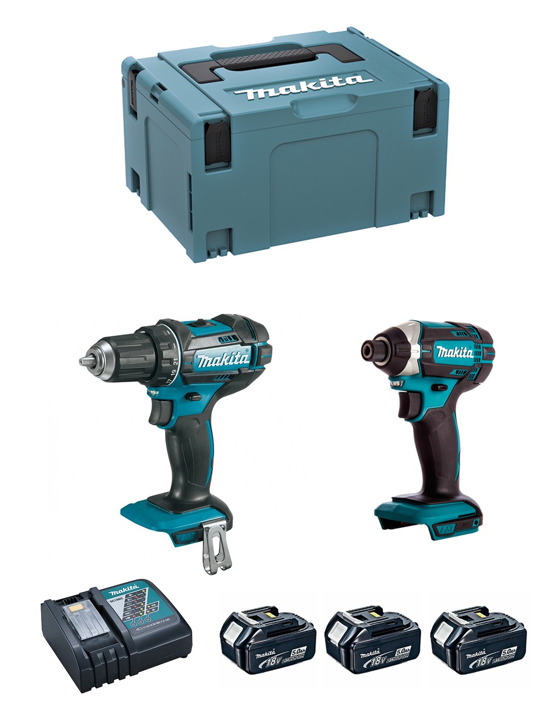MAKITA Kit DLX2127TJ1 (DDF482 + DTD152 + 3 x 5,0 Ah + DC18RC + MAKPAC 3)