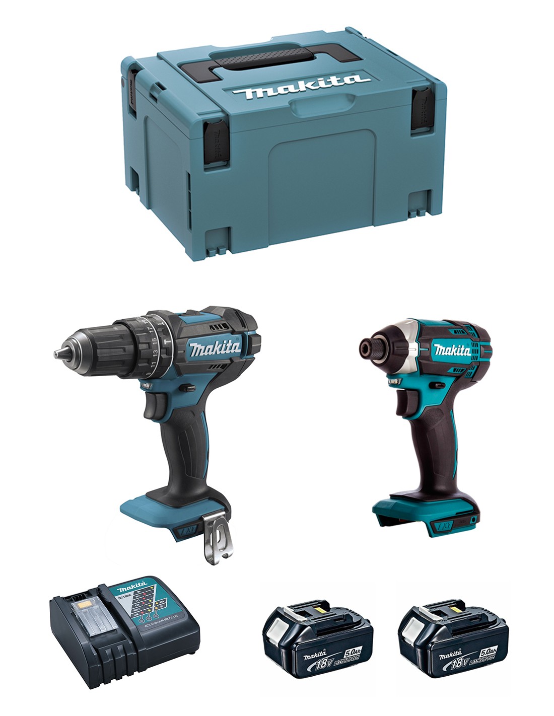 MAKITA Kit DLX2131TJ (DTD152 + DHP482 + 2 x 5,0 Ah + DC18RC + MAKPAC 3)