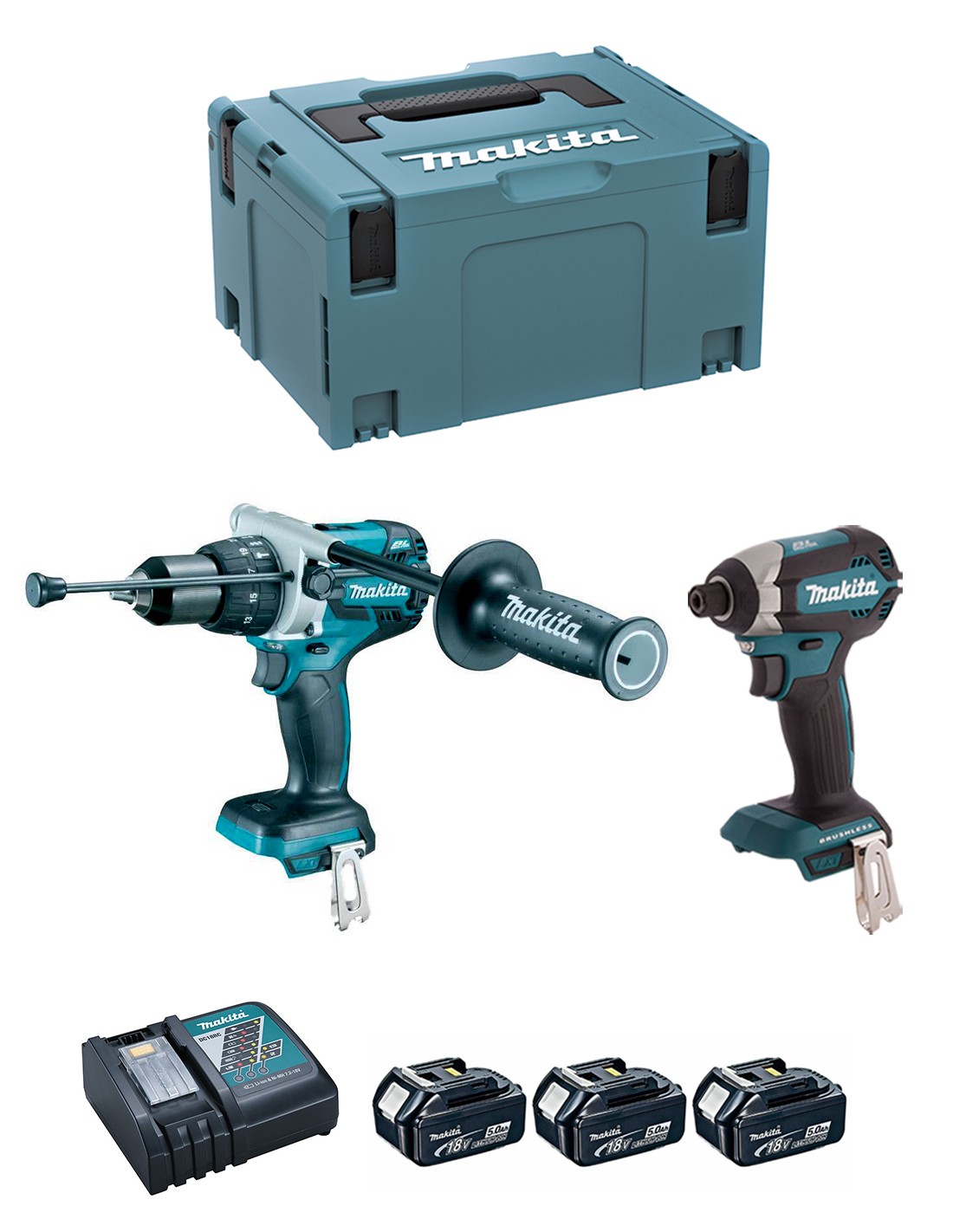 MAKITA Kit DLX2174TJ1 (DHP481 + DTD153 + 3 x 5,0 Ah + DC18RC + MAKPAC 3)
