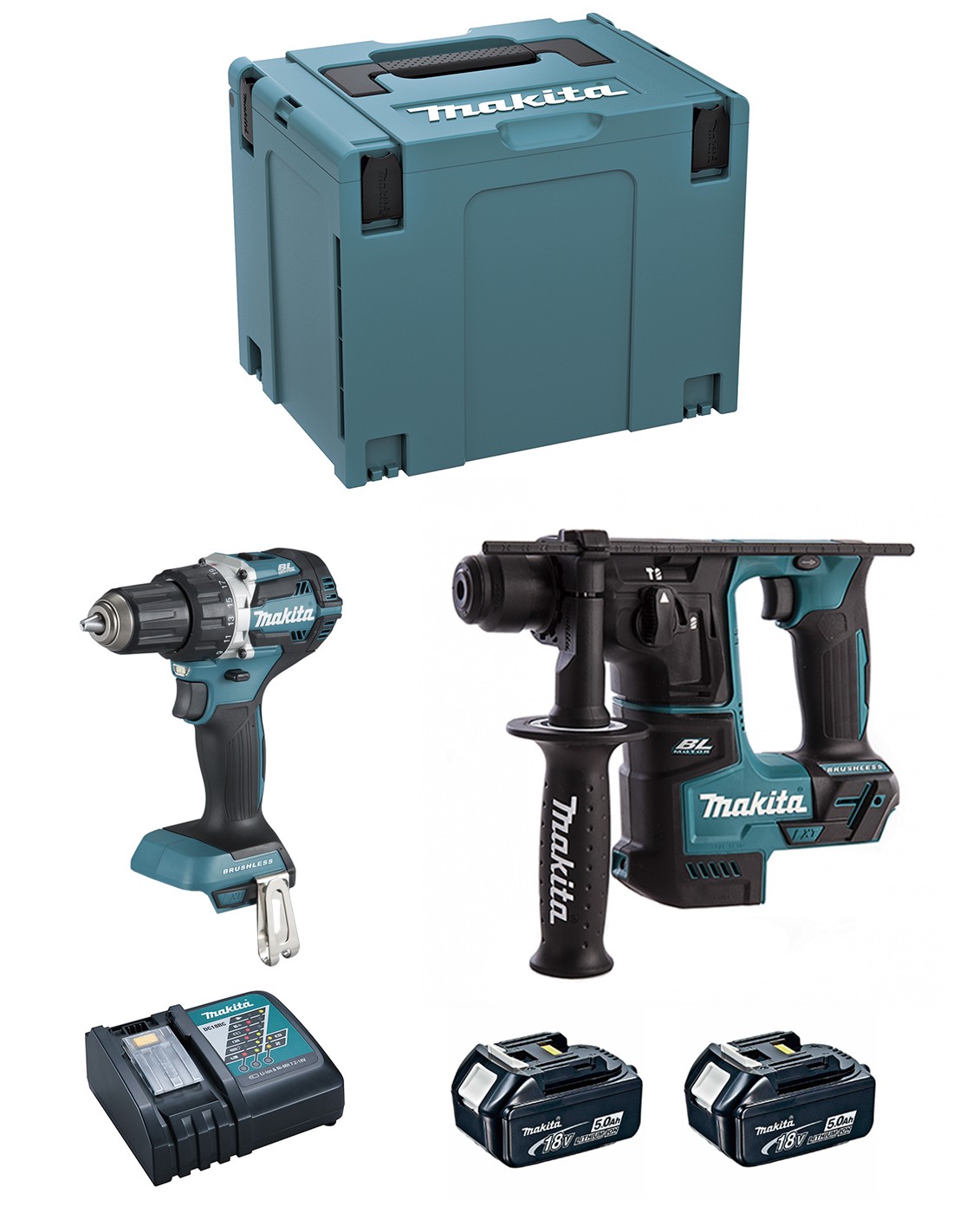 MAKITA Kit DLX2271TJ (DDF484 + DHR171 + 2 x 5,0 Ah + DC18RC + MAKPAC 4)
