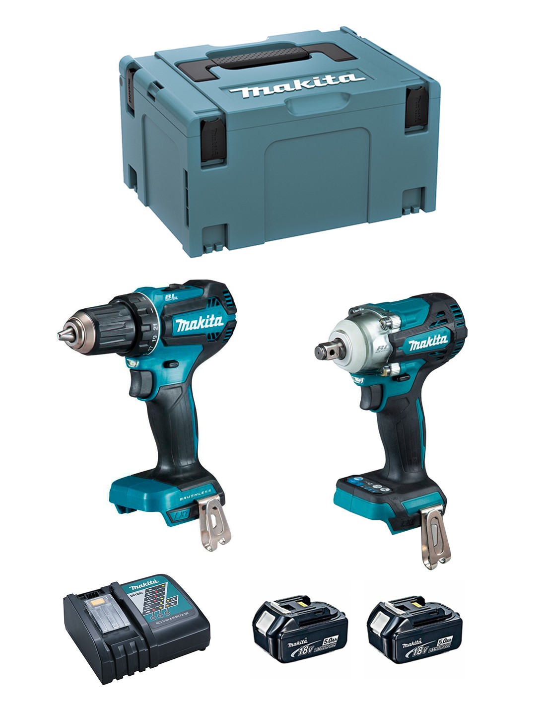 MAKITA Kit DLX2452TJ (DDF485 + DTW300 + 2 x 5,0 Ah + DC18RC + MAKPAC 3)
