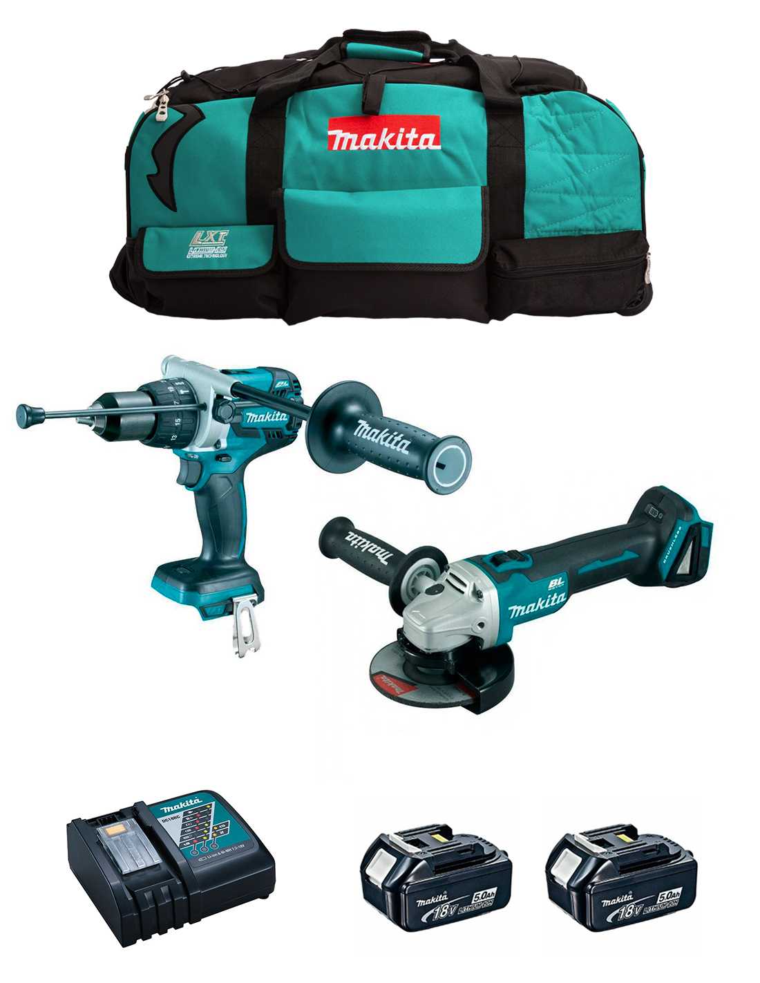 MAKITA Kit MK210 (DHP481 + DGA504 + 2 x 5,0 Ah + DC18RC + LXT600)