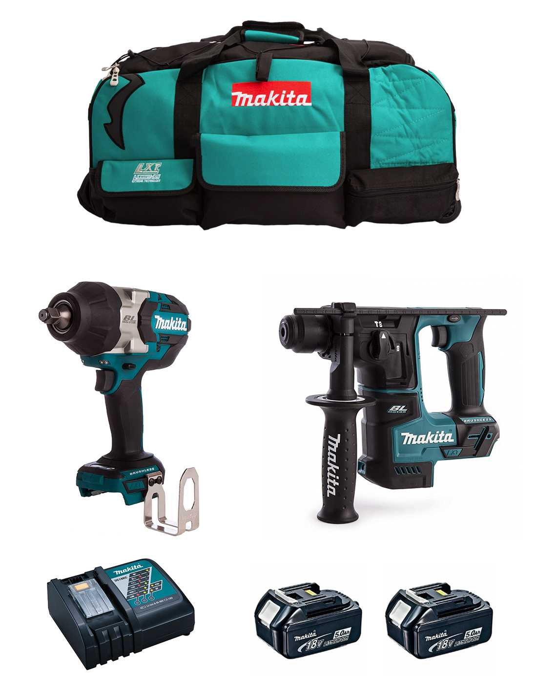MAKITA Kit MK215 (DTW1002 + DHR171 + 2 x 5,0 Ah + DC18RC + LXT600)
