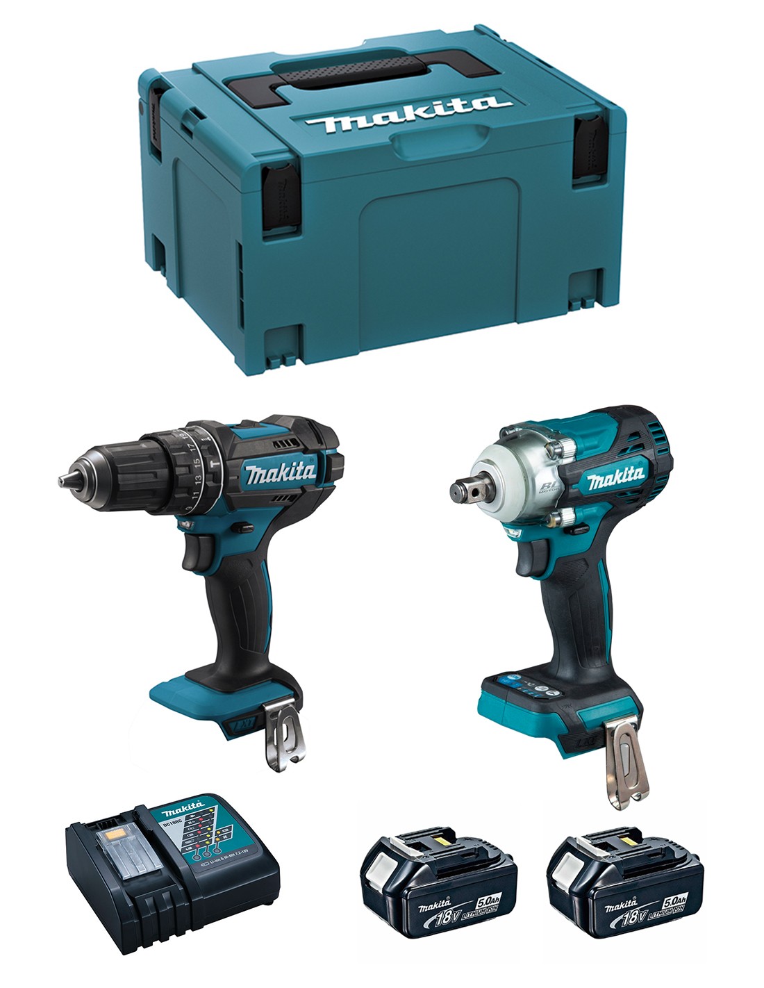 MAKITA Kit MK217RTJ (DHP482 + DTW300 + 2 x 5,0 Ah + DC18RC + MAKPAC 3)