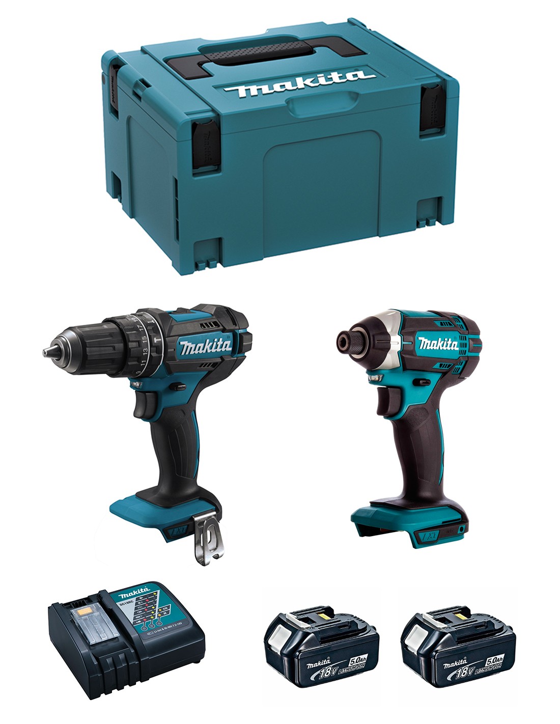 MAKITA Kit MK218RTJ (DHP482 + DTD152 + 2 x 5,0 Ah + DC18RC + MAKPAC 3)
