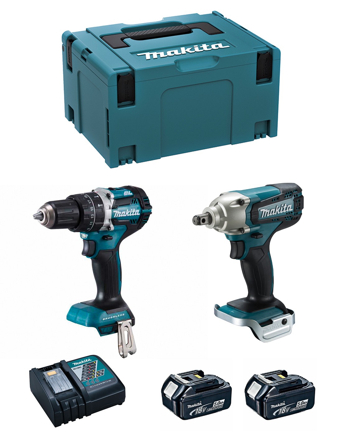 MAKITA Kit MK220RTJ (DHP484 + DTW190 + 2 x 5,0 Ah + DC18RC + MAKPAC 3)