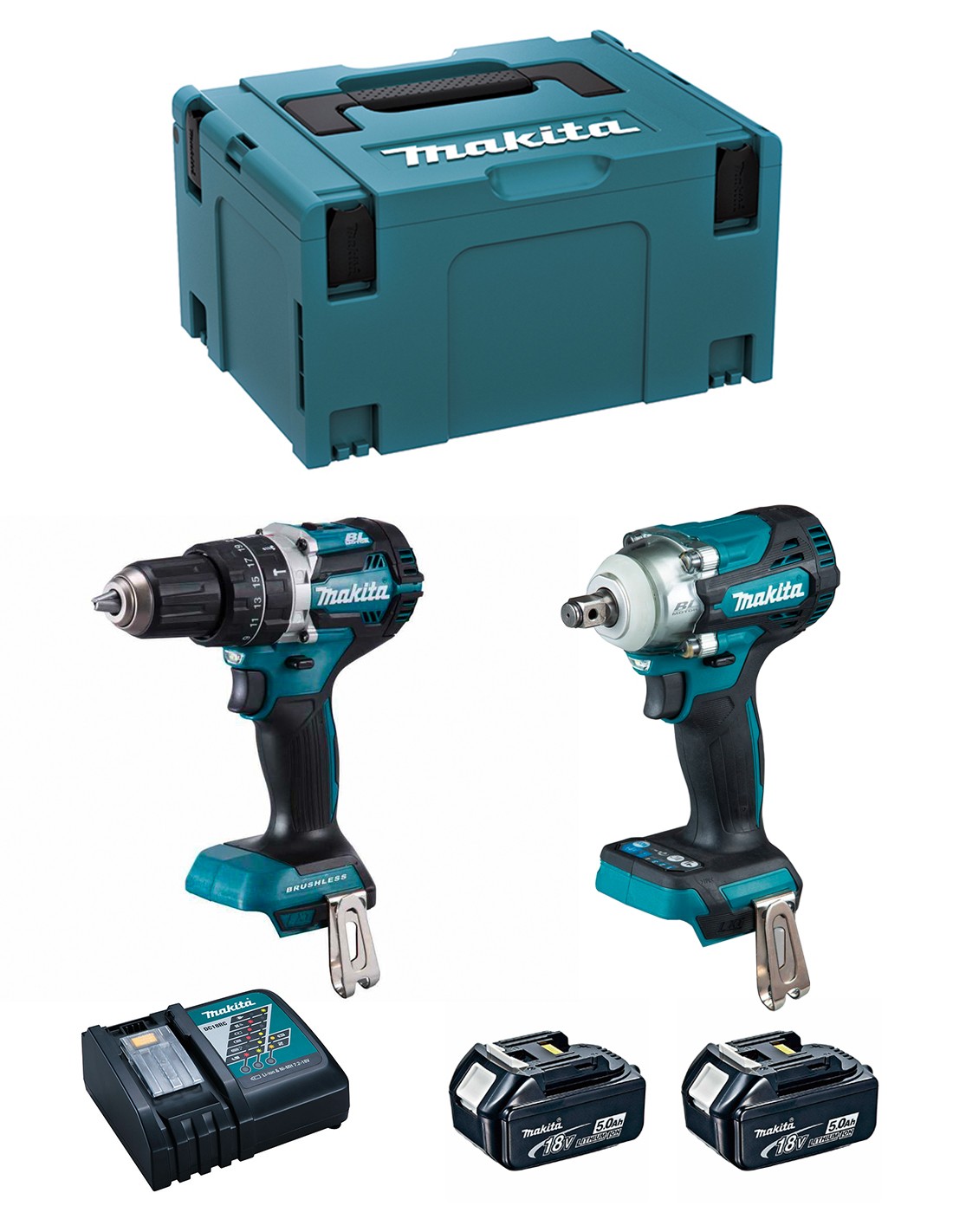 MAKITA Kit MK221RTJ (DHP484 + DTW300 + 2 x 5,0 Ah + DC18RC + MAKPAC 3)