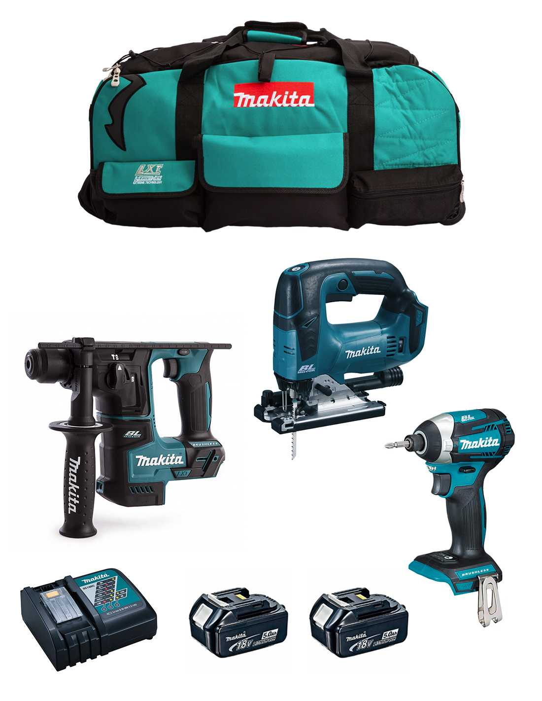MAKITA Kit MK303 (DHR171 + DTD154 + DJV182 + 2 x 5,0 Ah + DC18RC + LXT600)