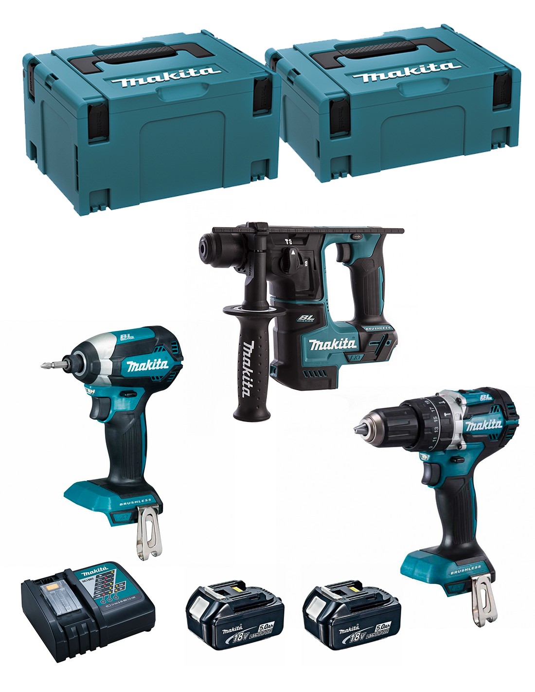 MAKITA Kit MK305RTJ (DHR171 + DHP484 + DTD153 + 2 x 5,0 Ah + DC18RC + MAKPAC 2 + MAKPAC 3)