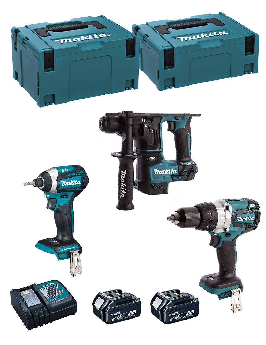 MAKITA Kit MK306RTJ (DHR171 + DHP481 + DTD154 + 2 x 5,0 Ah + DC18RC + MAKPAC 2 + MAKPAC 3)