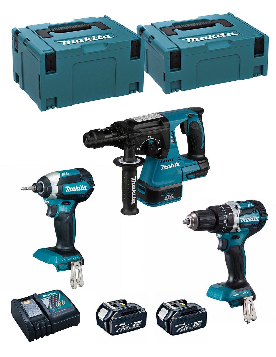 MAKITA Kit MK307RTJ (DHR243 + DHP484 + DTD153 + 2 x 5,0 Ah + DC18RC + MAKPAC 2 + MAKPAC 3)