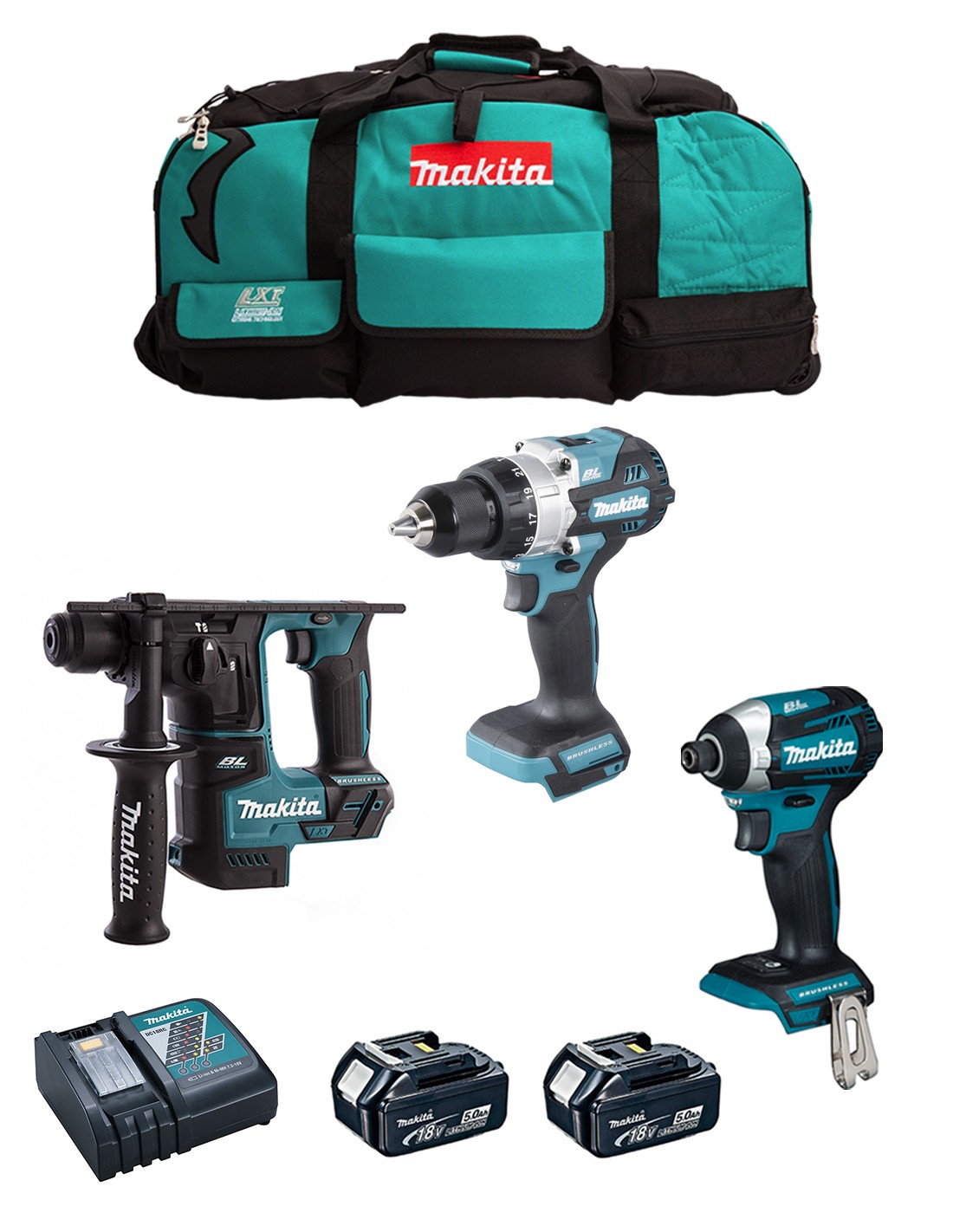 MAKITA Kit MK308 (DHP486 + DTD154 + DHR171 + 2 x 5,0 Ah + DC18RC + LXT600)