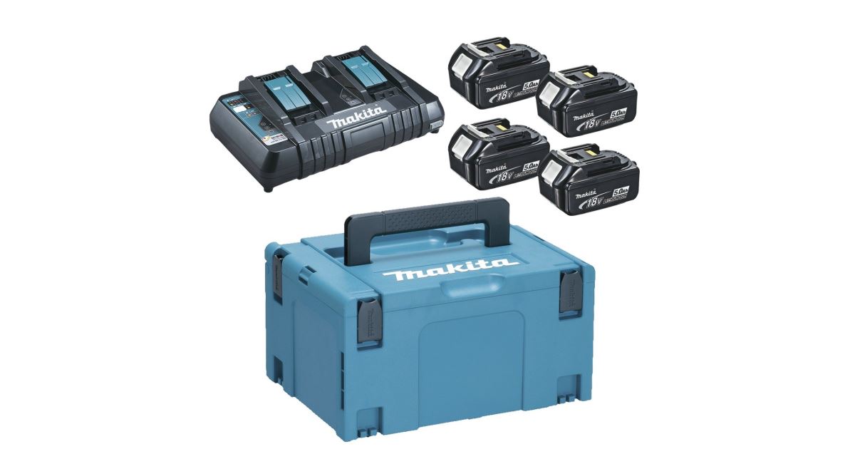 MAKITA Li-ion LXT 18V set 4 piezas BL1850B+1 pieza Cargador doble DC18RD+1 pieza Makpac 197626-8