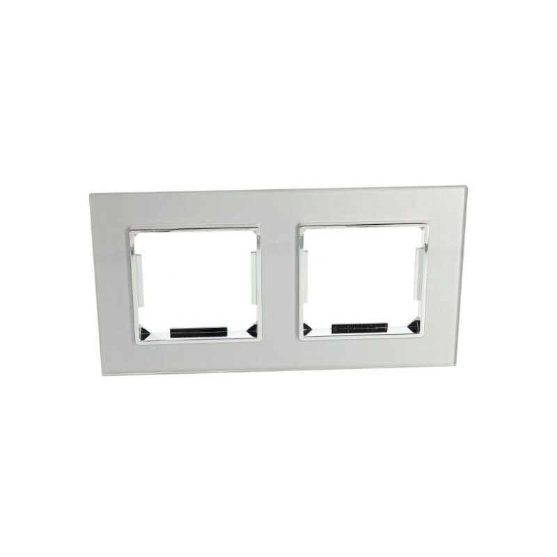 Marco para Interruptores y Enchufes 2 Módulos Cristal templado Plateado