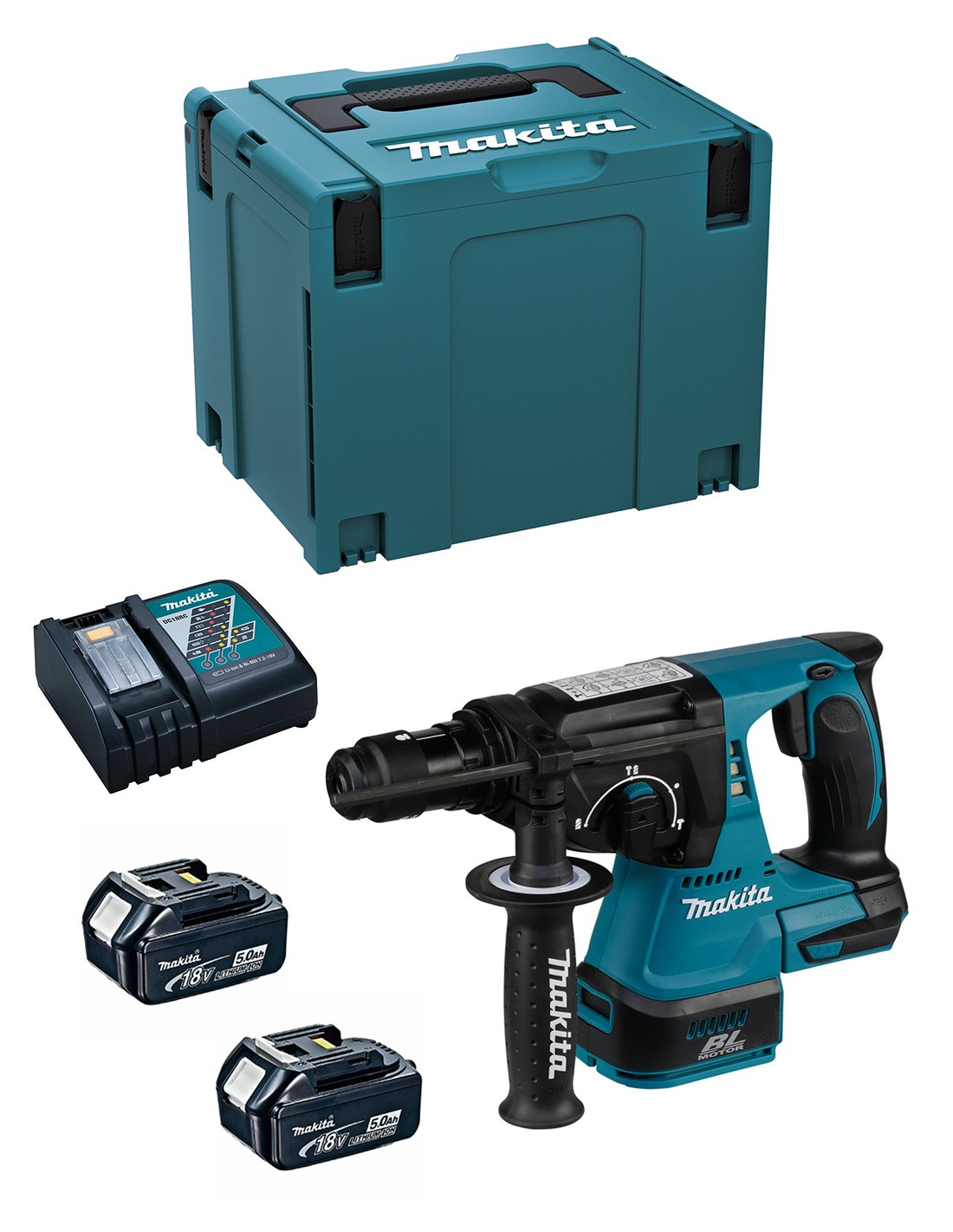 Martillo MAKITA DHR243RTJ (2 x 5,0 Ah + DC18RC + MAKPAC 4)