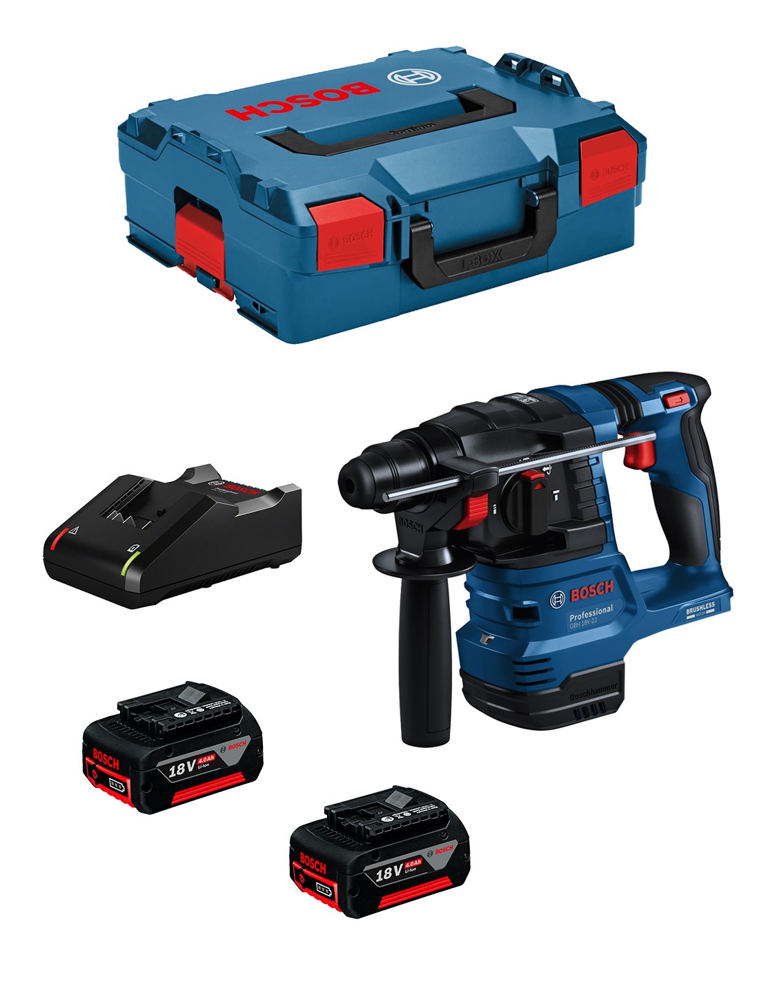 Martillo Perforador BOSCH GBH 18V-22 (2 x 4,0 Ah + GAL18V-40 + L-Boxx 136)