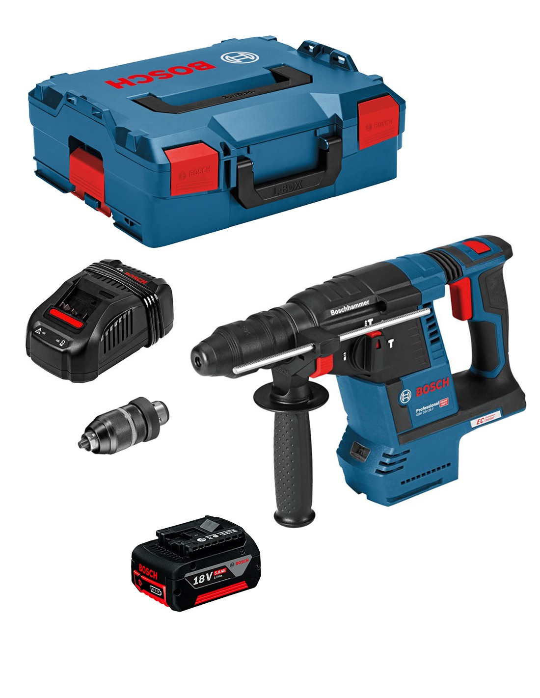 Martillo Perforador BOSCH GBH 18V-26 F (1 x 5,0 Ah + GAL1880CV + L-Boxx 136)