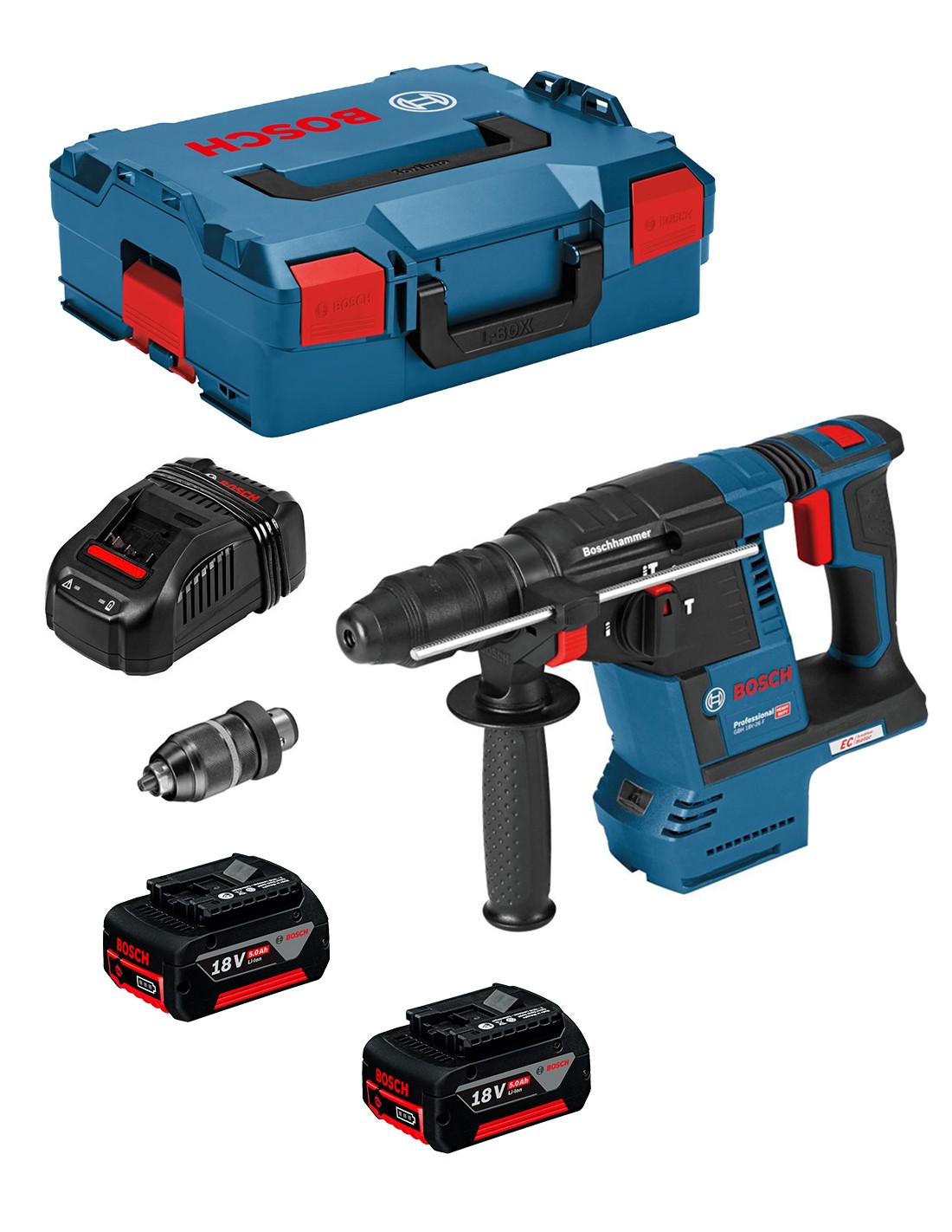 Martillo Perforador BOSCH GBH 18V-26 F (2 x 5,0 Ah + GAL1880CV + L-Boxx 136)
