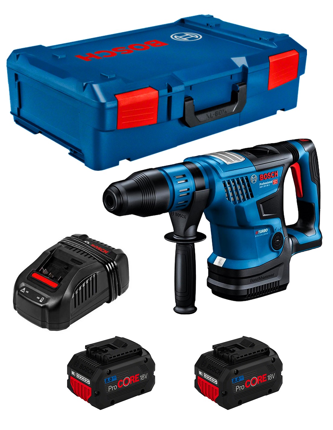 BOSCH GBH 18V-36 C (2 x 8,0 Ah ProCore + GAL1880CV + L-Boxx XL)