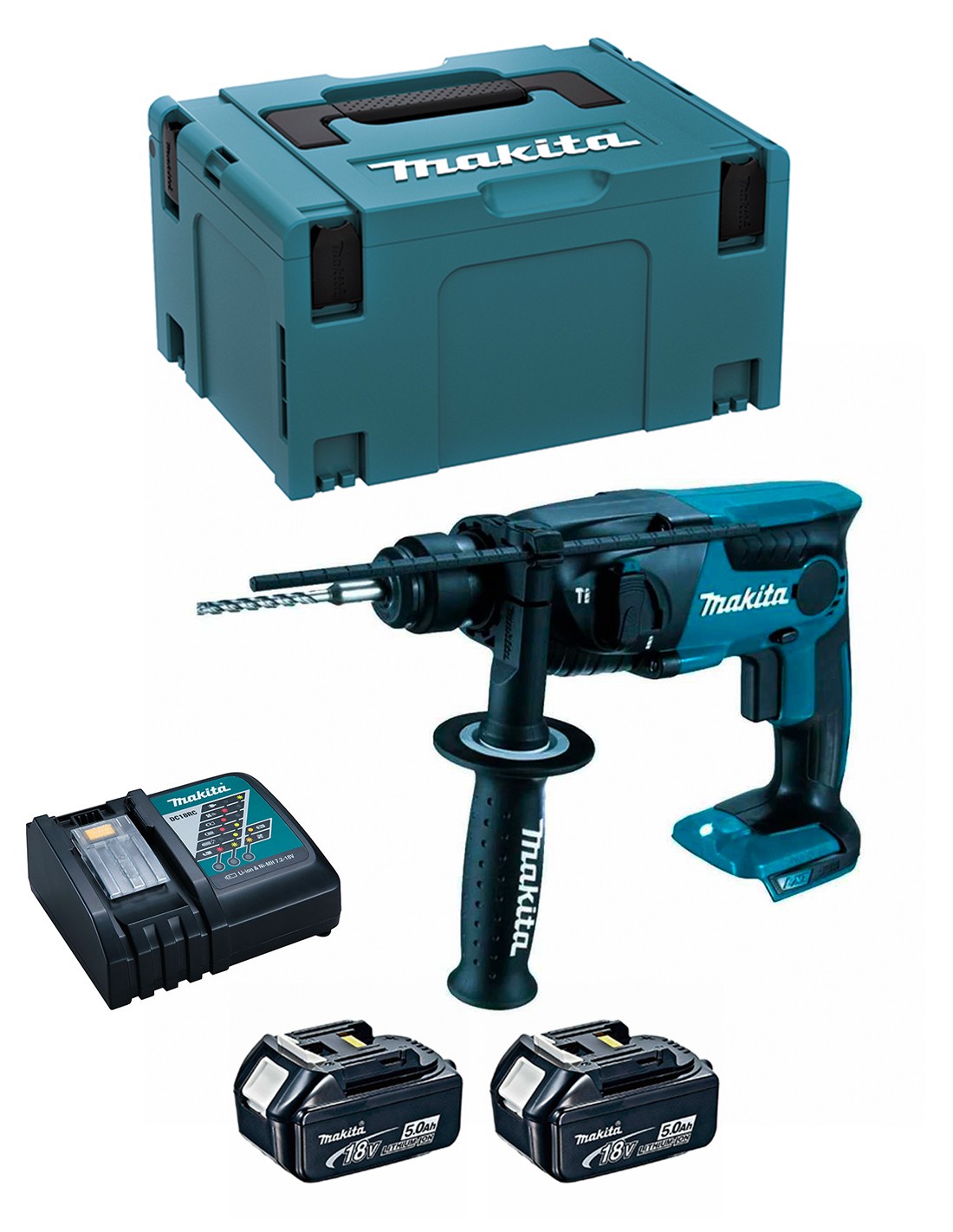 Martillo Perforador MAKITA DHR165RTJ (2 x 5,0 Ah + DC18RC + MAKPAC 3)