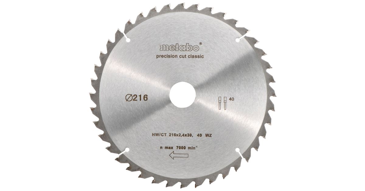 METABO Hoja de sierra HW/CT 216 x 30 mm, 40 dientes, 5 neg 628060000
