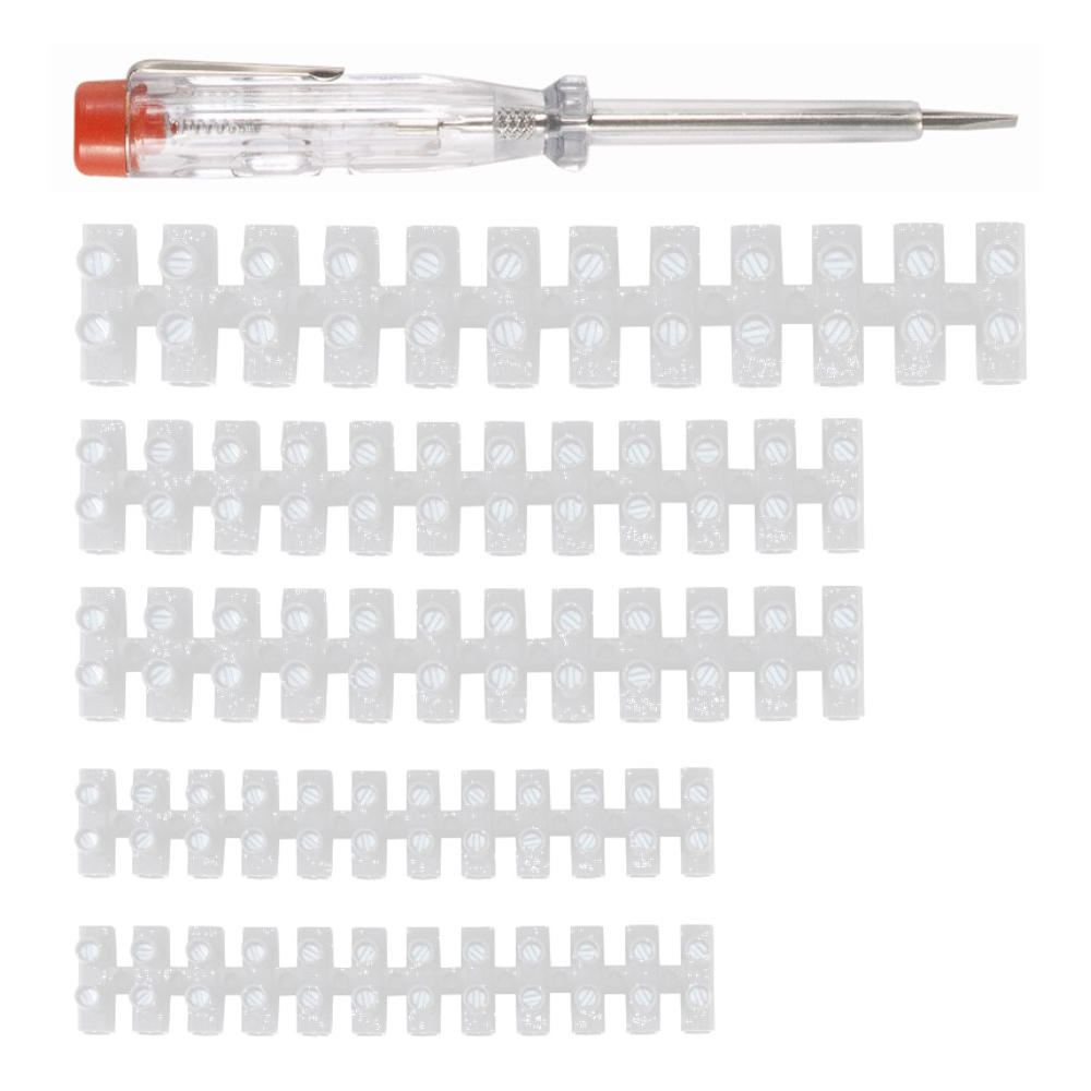 Set Regletas De Conexión De 4, 6 Y 10Mm Blancas Y Tester Buscapolo