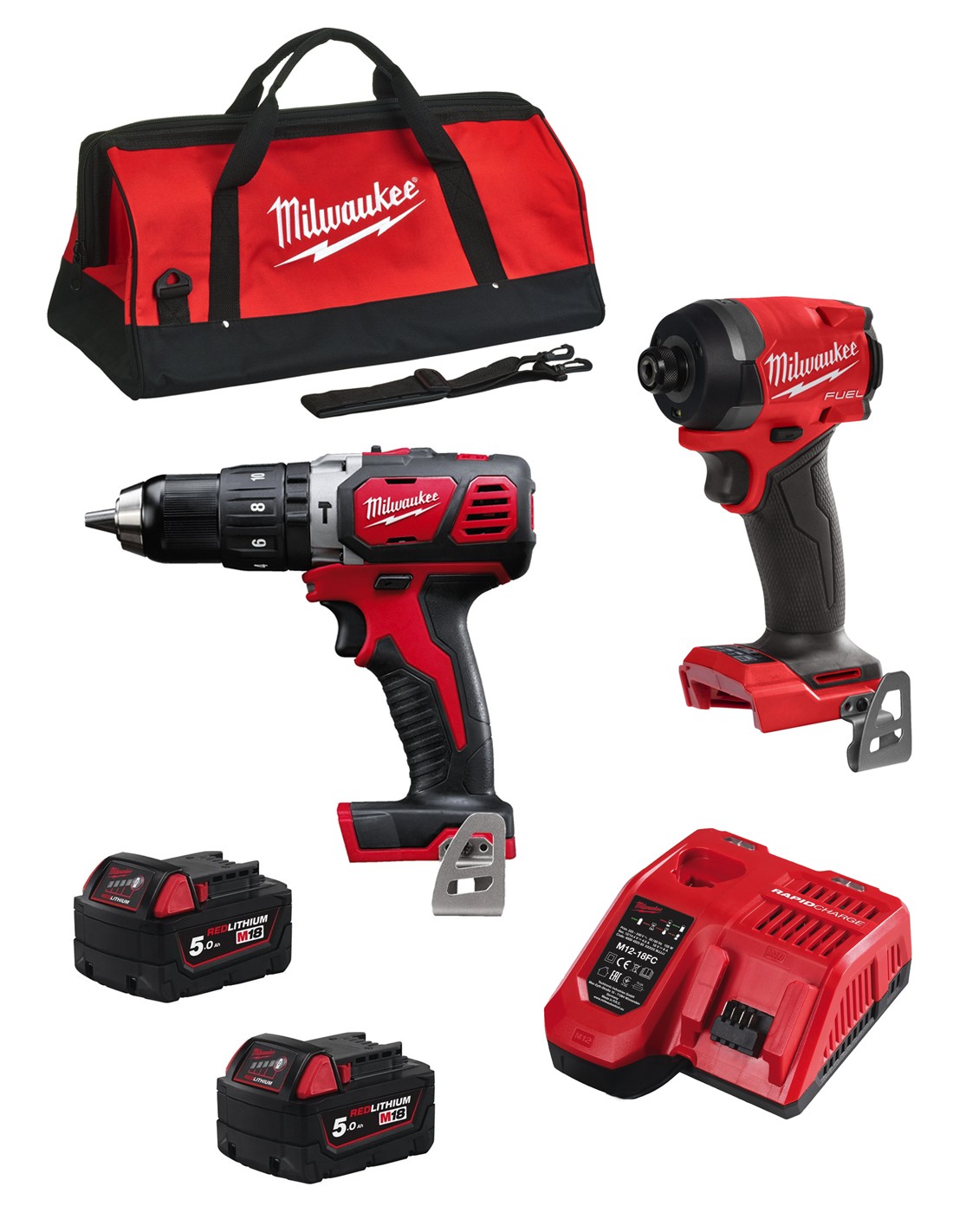 MILWAUKEE Kit MWK201BAG (M18FID3 + M18BPD + 2 x 5,0 Ah + M12-18FC + Bolsa de transporte)
