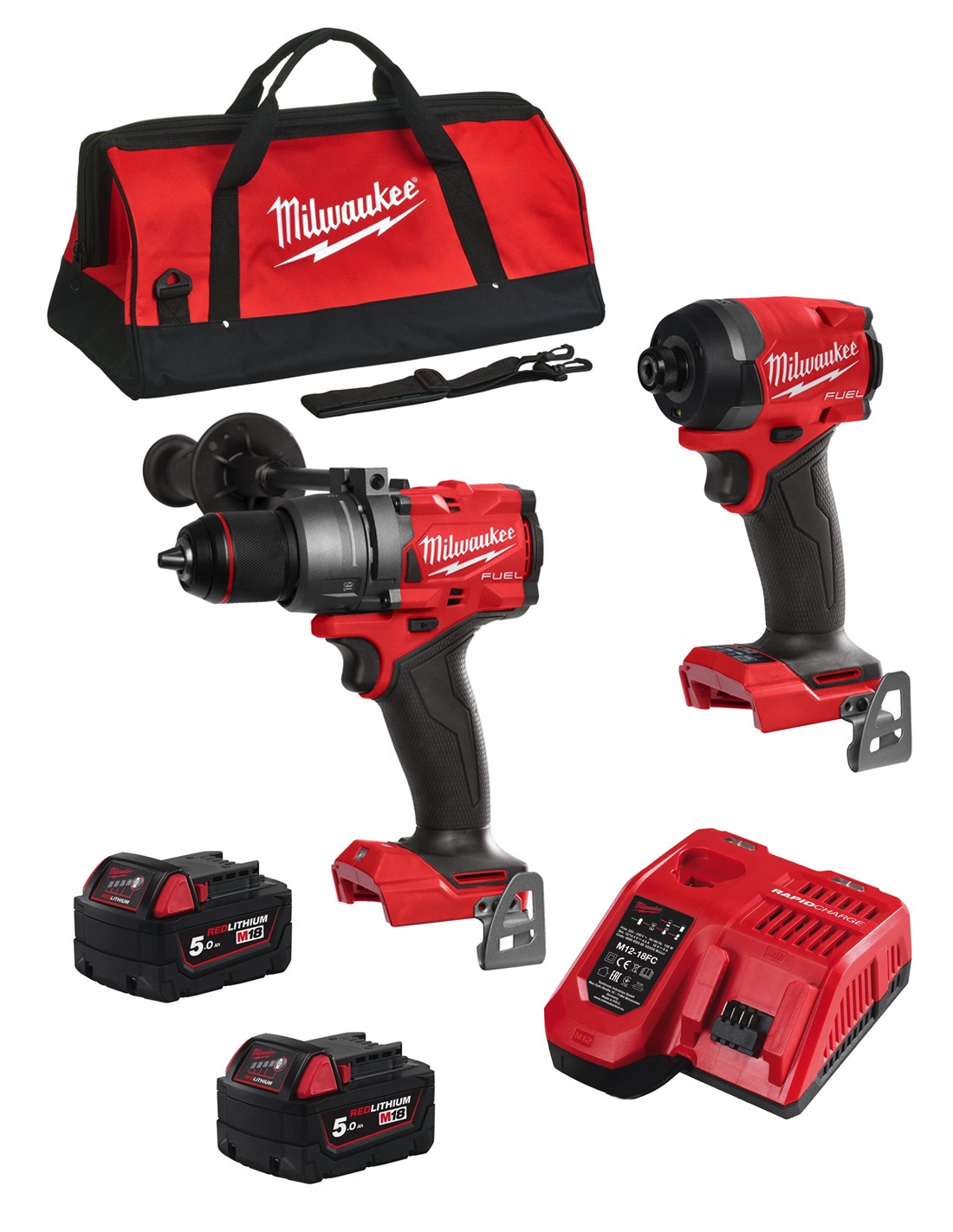 MILWAUKEE Kit MWK202BAG (M18FID3 + M18FPD3 + 2 x 5,0 Ah + M12-18FC + Bolsa de transporte)