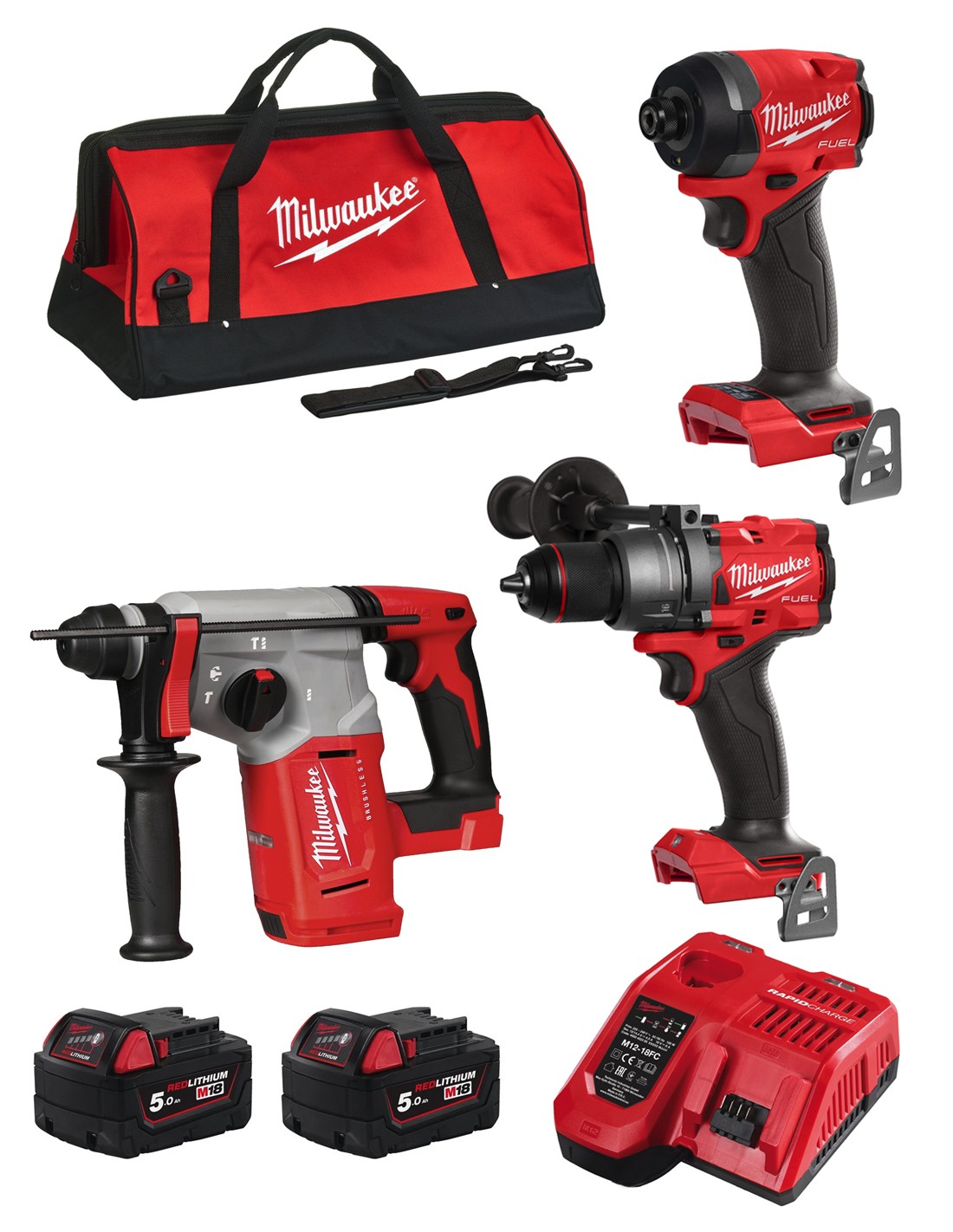 MILWAUKEE Kit MWK301BAG (M18BLH + M18FPD3 + M18FID3 + 2 x 5,0 Ah + M12-18FC + Bolsa de transporte)